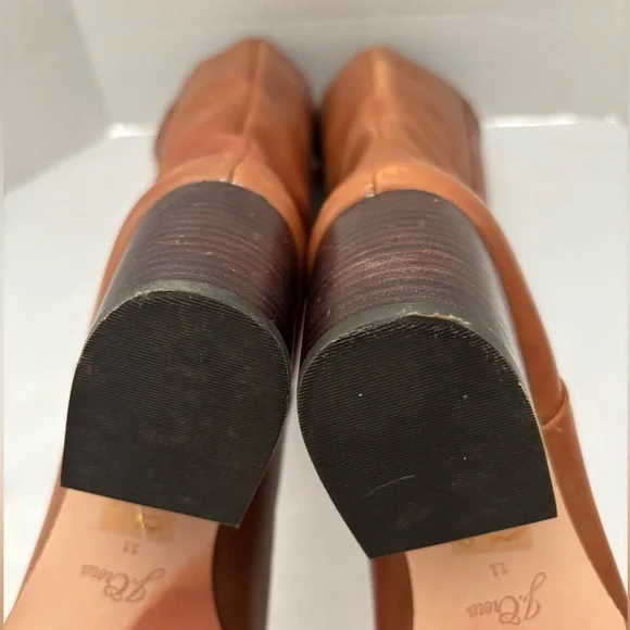 J. CREW SADIE RICH OAK KNEE HIGH LEATHER UPPER AND STACKED HEEL IMPORTED SZ 11 - Picture 7 of 12